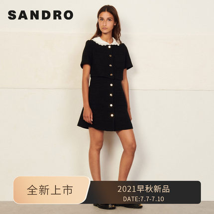 산드로 2021 가을 여성복 피터팬 넥 트위드 투피스 SFPRO01916