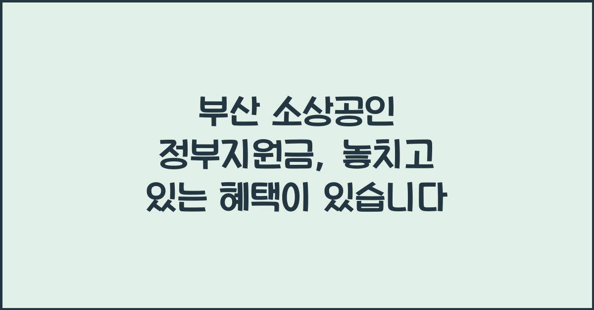 부산 소상공인 정부지원금