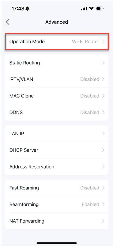 TP-Link Deco 앱에서 라우터 모드와 액세스 포인트 AP 모드 변경 화면