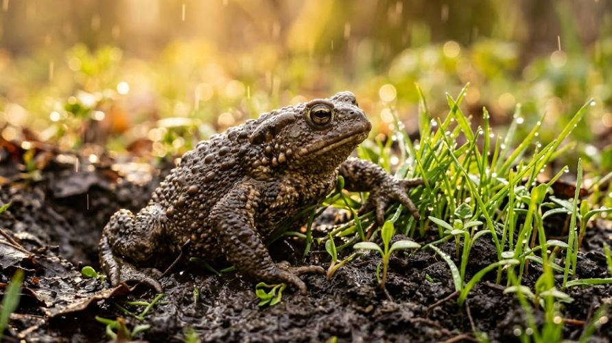 긴 겨울잠을 끝내고 봄비와 함께 지상으로 나온 두꺼비