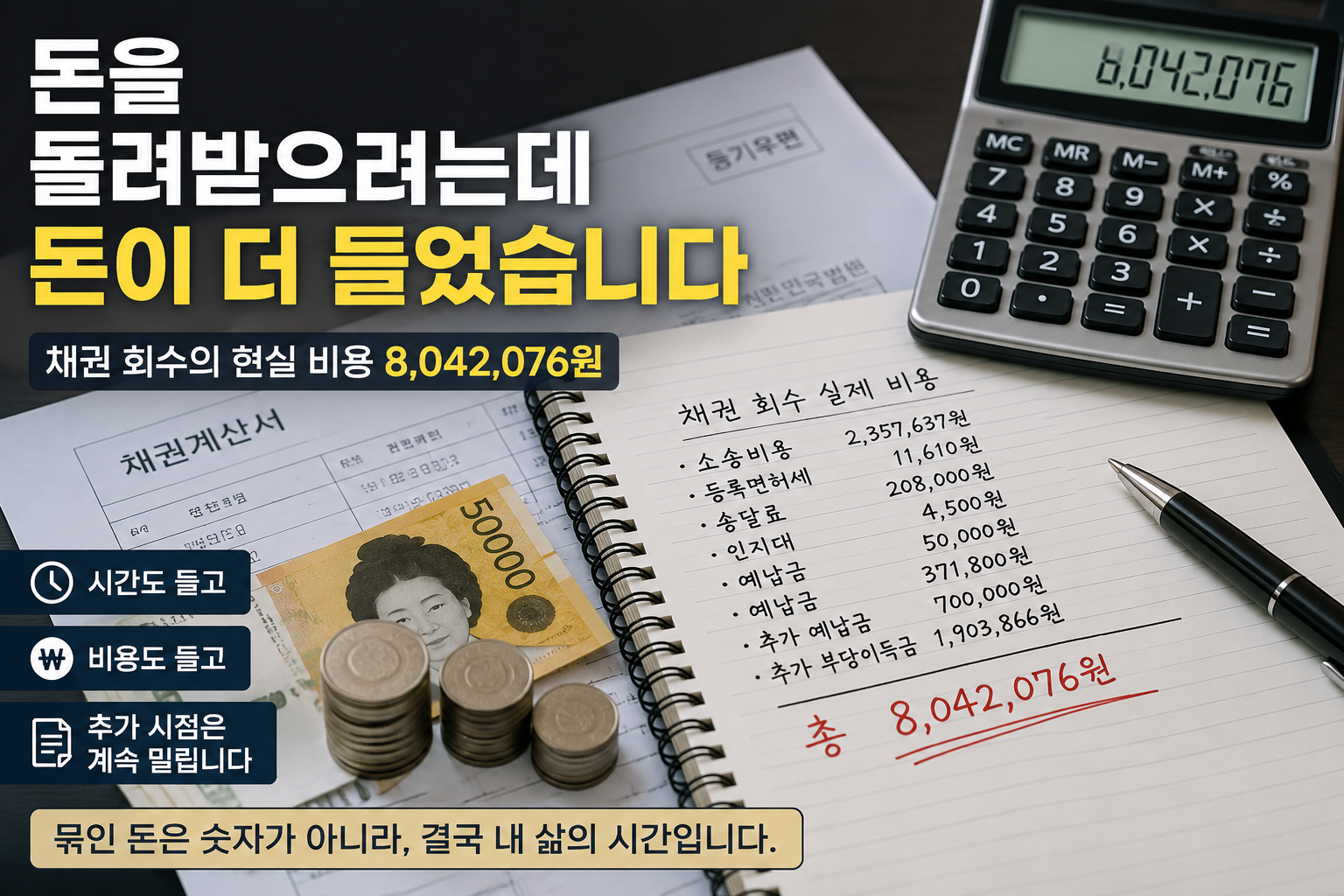 채권 회수 과정에서 발생한 실제 소송비용과 경매 집행비용 정리 이미지