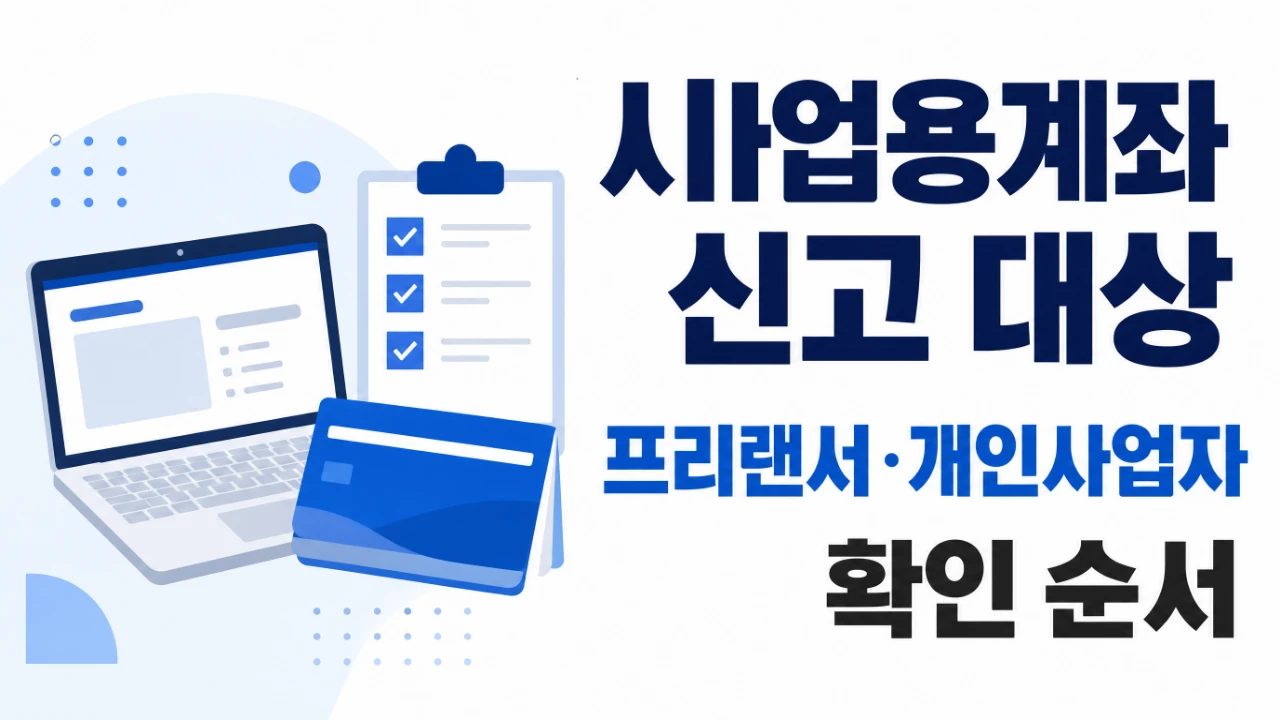 프리랜서와 개인사업자의 사업용계좌 신고 대상과 확인 순서를 정리한 안내 이미지