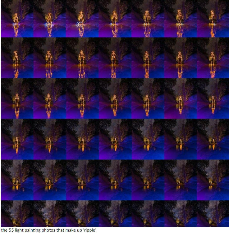 카우보이 모자를 쓴 해골이 밤에 마법의 문으로 캘리포니아를 돌아다닌다 VIDEO:Mesmerizing stop motion western is made from over 600 light paintings