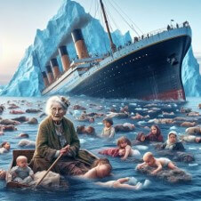 파도에-배가-난파하여-많은-사람들이-물위에-떠있고-노인-한명이-망연자실하게-바라보는-일러스트