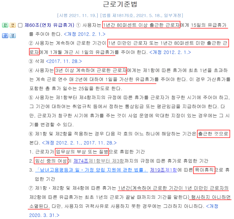 이미지2. 근로기준법 연차 유급휴가