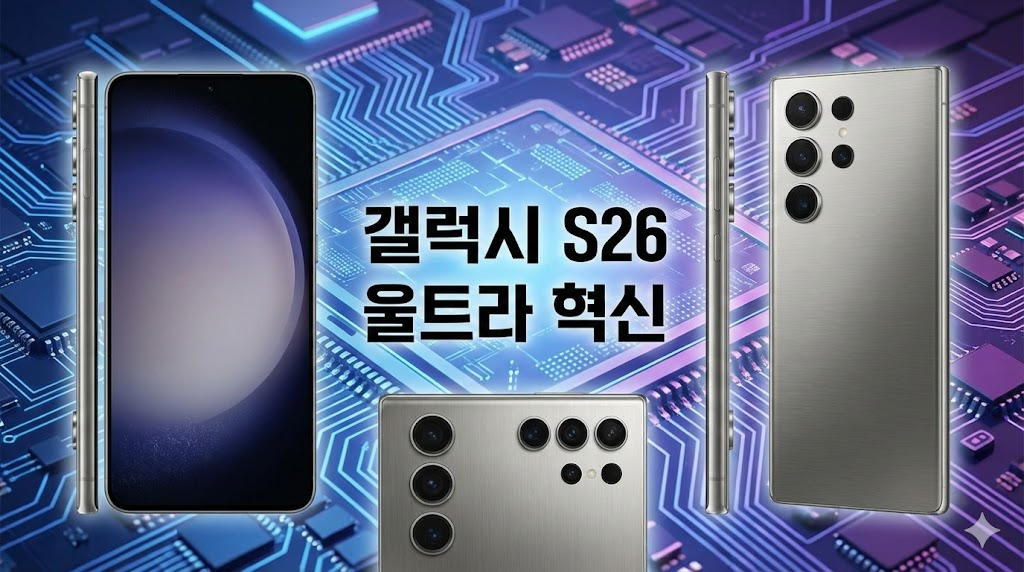 갤럭시 S26 울트라의 티타늄 디자인과 정교한 카메라 배열을 보여주는 고해상도 이미지.