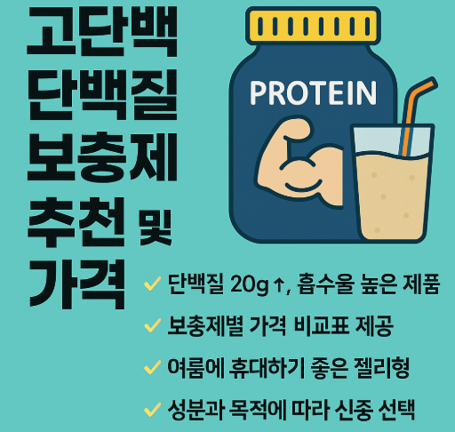 고단백 단백질보충제 추천 및 가격 정보를 담은 인포그래픽 썸네일 이미지