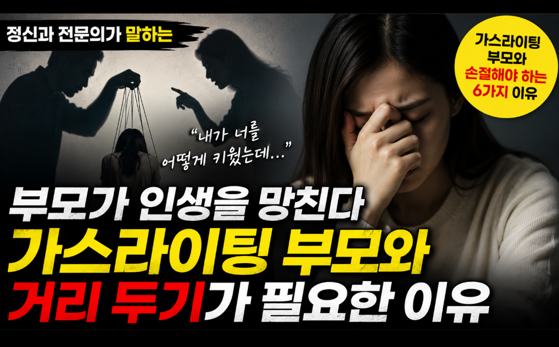 가스라이팅 부모의 정서적 통제와 심리적 학대를 상징하는 이미지. 부모와 거리두기가 필요한 이유와 건강한 경계 설정의 중요성을 표현한 썸네일.