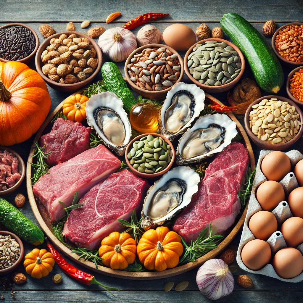 "아연이 풍부한 음식 7가지 - 굴, 쇠고기, 닭고기, 호박씨, 견과류, 계란, 콩"