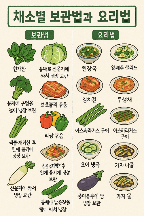 채소별 보관법과 요리법 비교 (제철 재료 중심)관련 사진