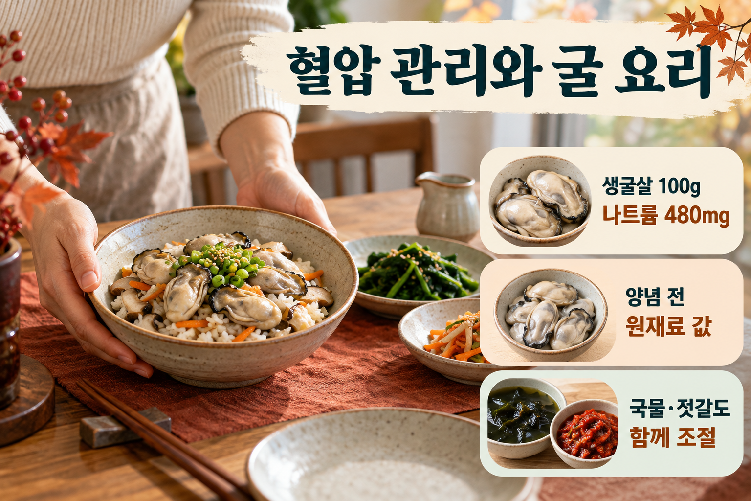 굴(석화) &middot; 굴을 반찬으로 넣을 때는 자체 나트륨도 포함해요 실사 인포그래픽
