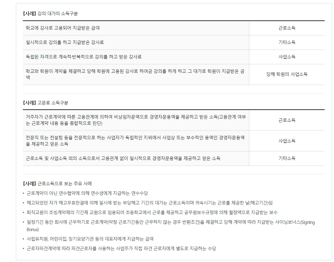 원천세 근로소득의 범위