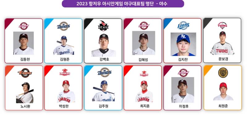 아시안게임 야구 엔트리 이미지