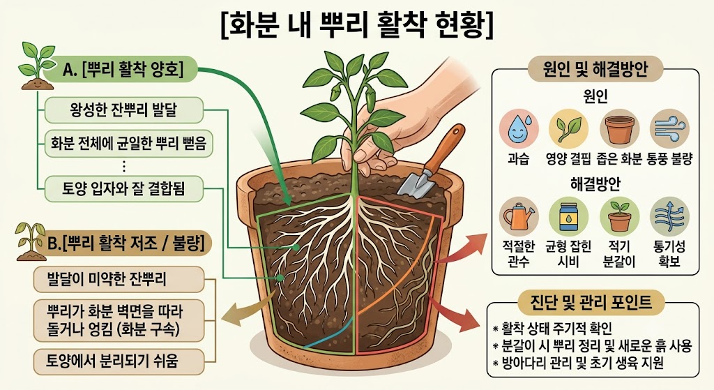 화분 내 뿌리 활착 현황
