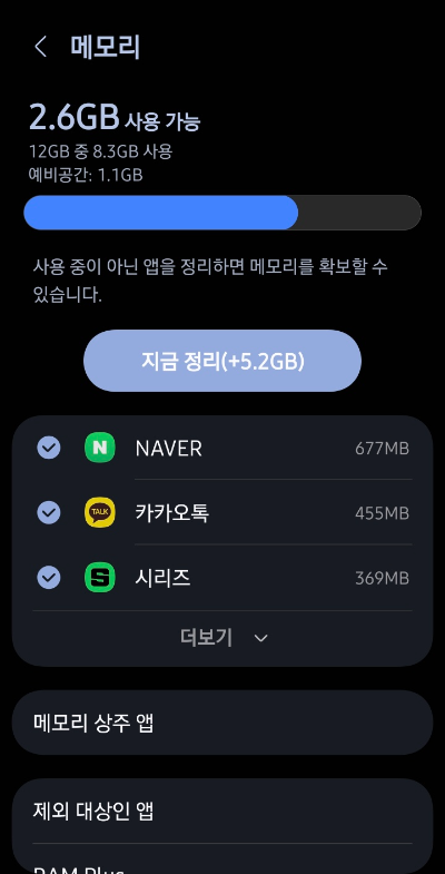 갤럭시S 시리즈 메모리 정리