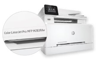 HP 프린터 제품명 찾을 수 있는 위치 예