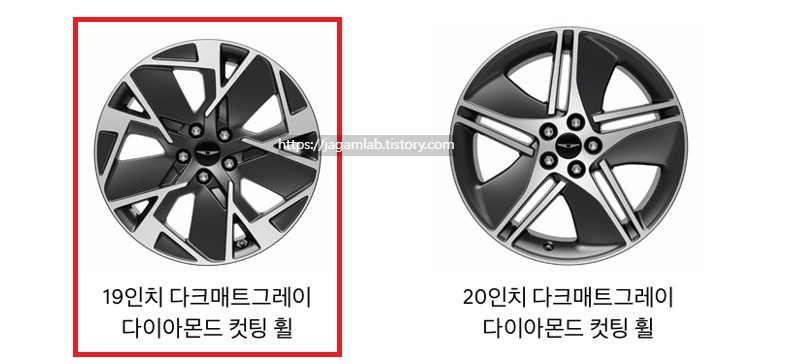 2026 GV70 전동화 19인치 다크매트 그레이 다이아몬드 컷팅 휠, 20인치 다크매트 그레이 다이아몬드 컷팅 휠 디자인