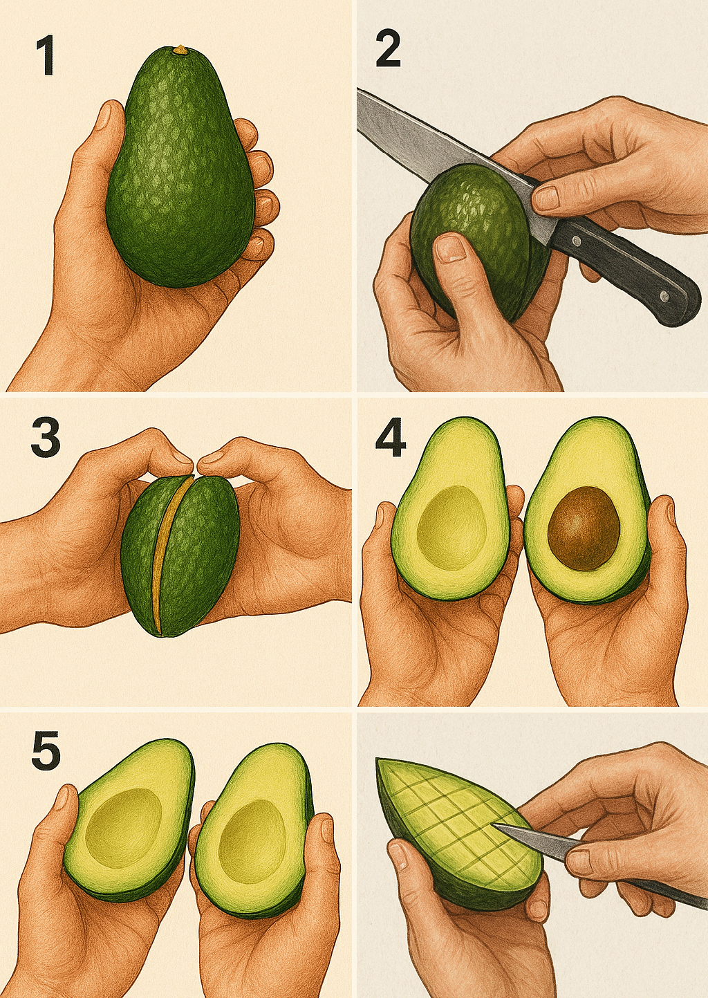 아보카도 자르는 방법을 설명한 삽화