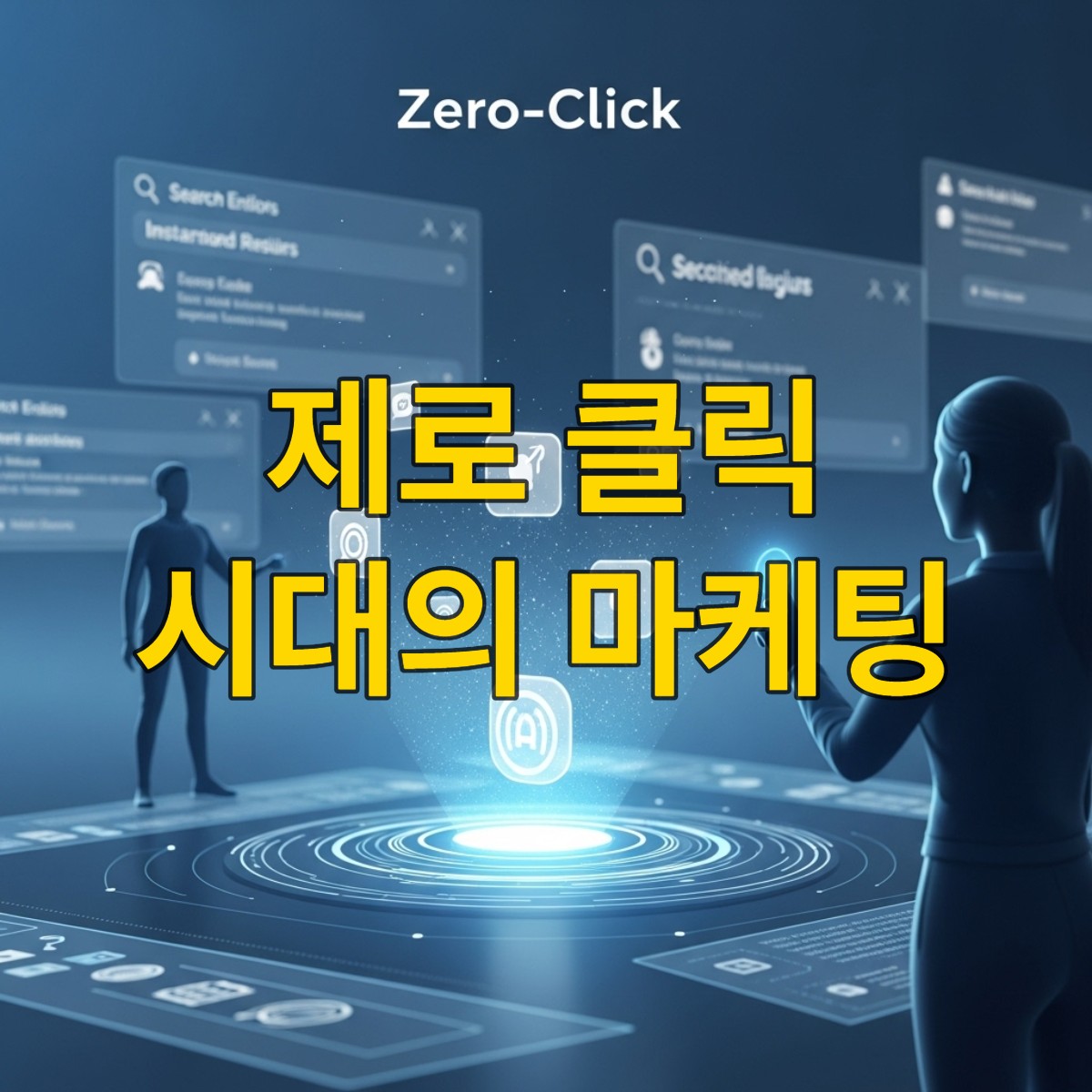 AI가 사용자 질문에 직접 답을 제공하여 클릭이 사라진 제로 클릭 시대의 미래형 디지털 검색 환경.
