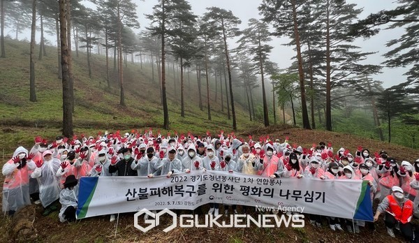 산불 진화 후 나무심기 활동하는 모습