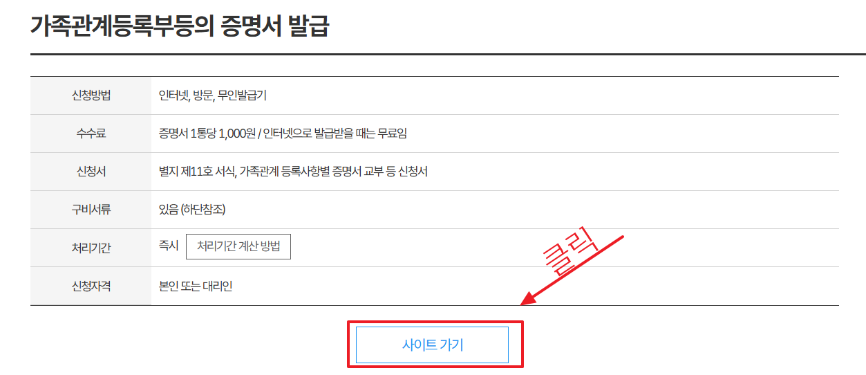 가족관계증명서 인터넷발급 바로가기