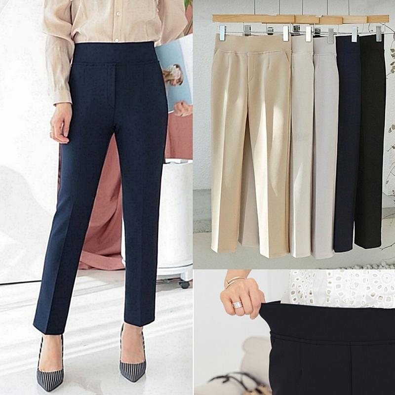 최강스판 밴딩 가을 여자슬랙스 빅사이즈 슬림 일자 9부 10부 키작녀바지 여름슬랙스