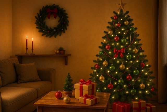 크리스마스 장식을 한 거실 모습