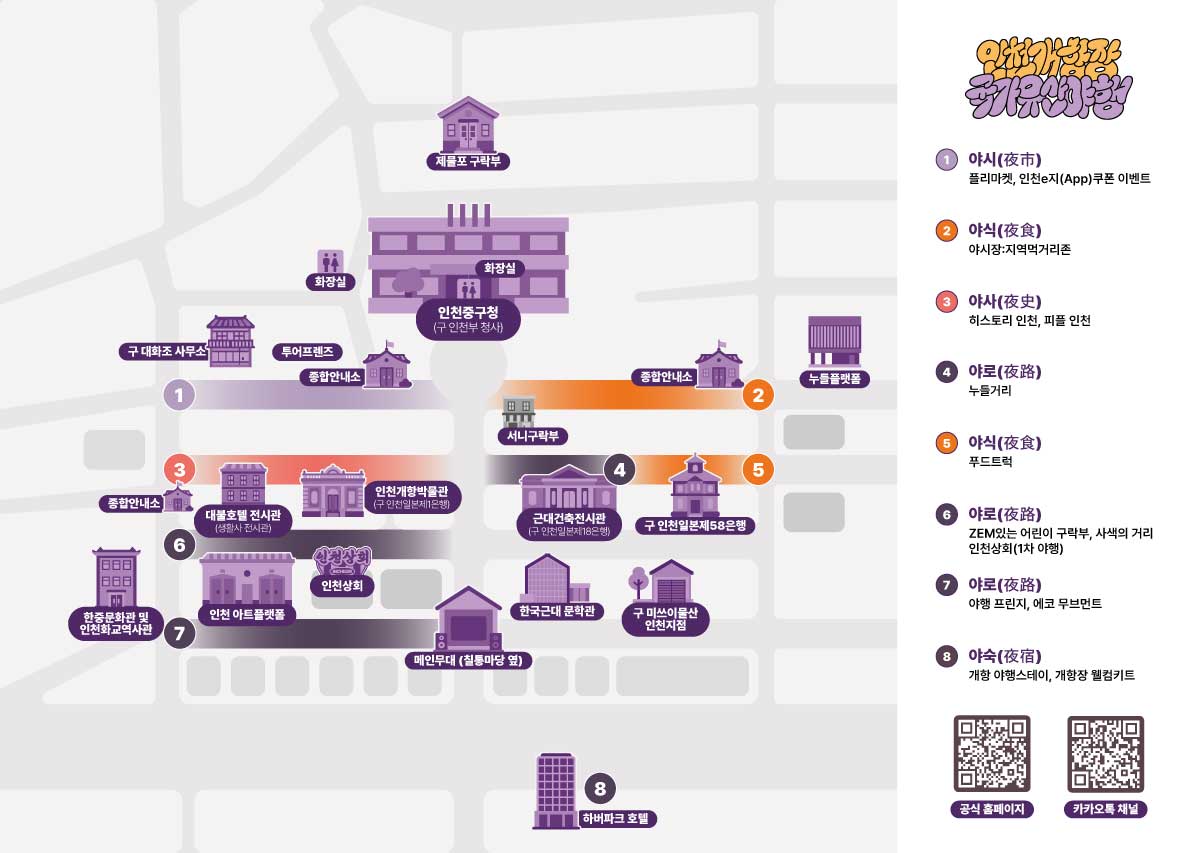 10주년 맞이 2025 인천개항장 국가유산 야행, 주차장, 퍼레이드, 드론쇼 행사안내