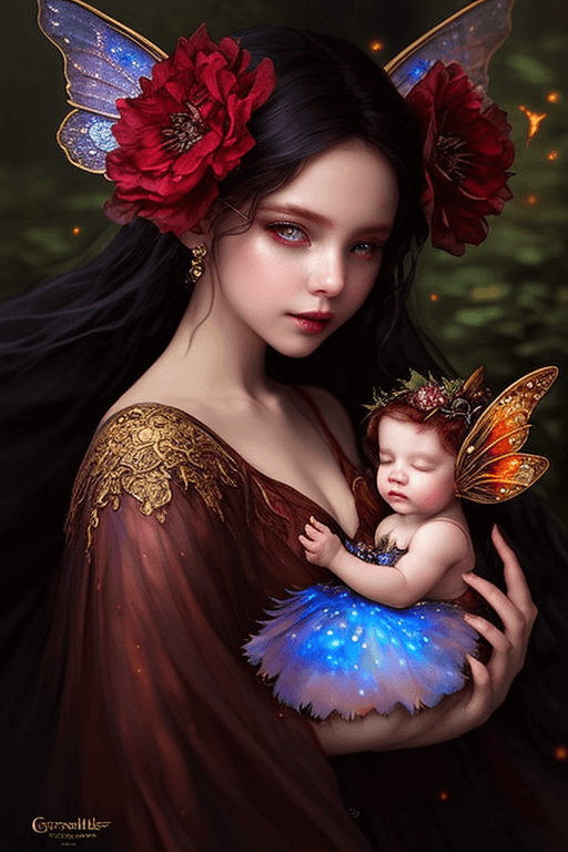 Playground AI로 생성한 그림(2) - 아기를 안고 있는 엄마 요정