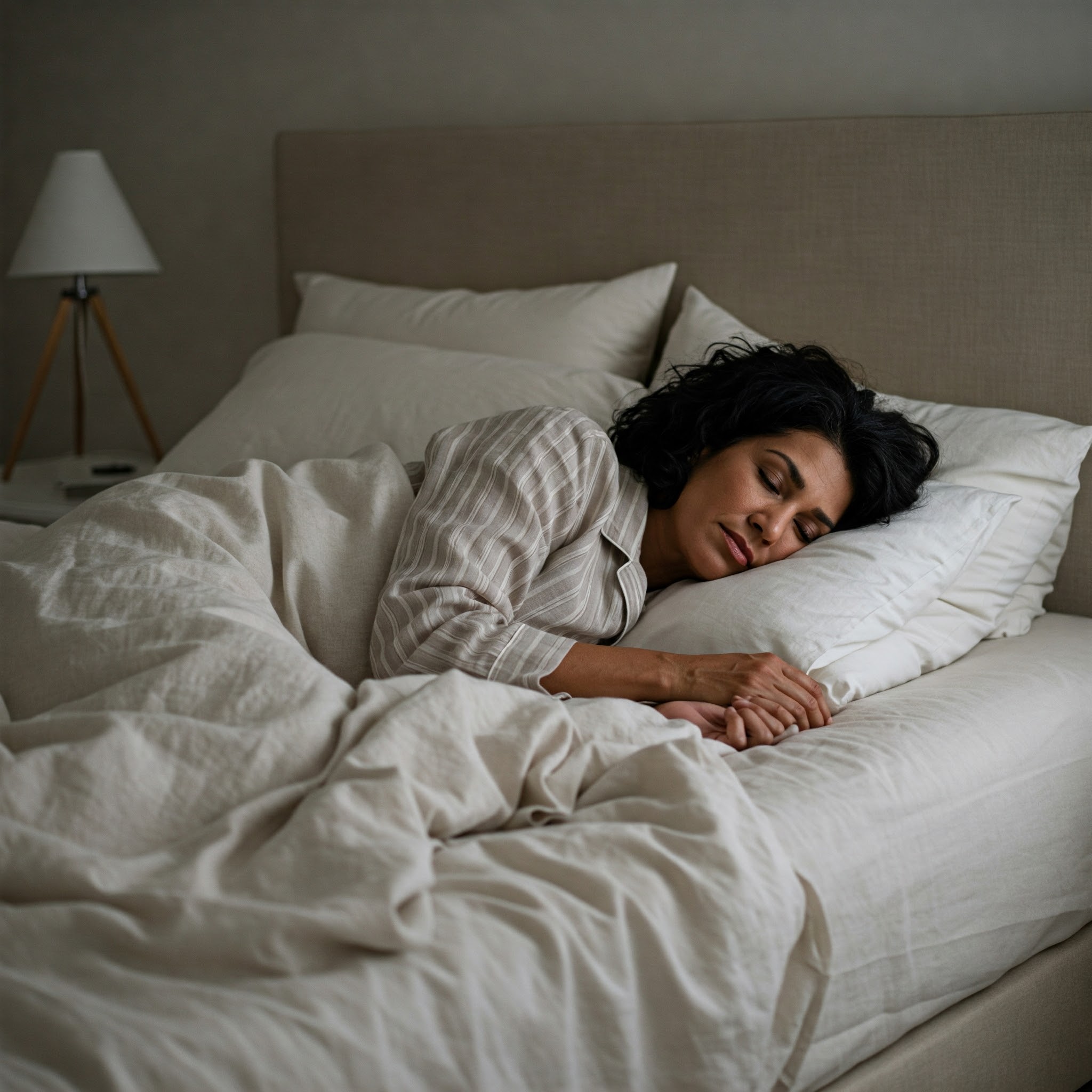 침대에 곤히 자고있는 여성