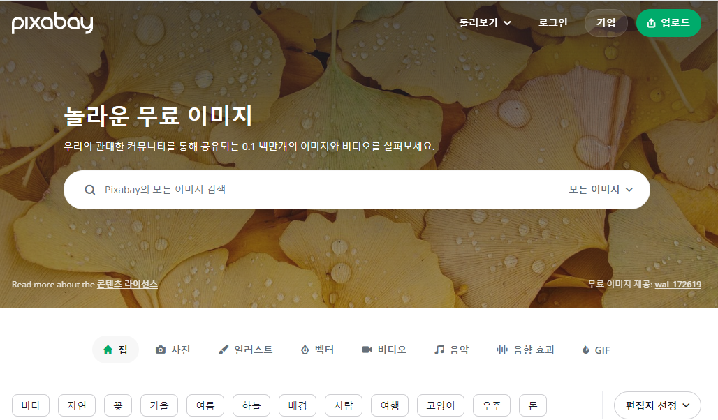 픽사베이 Pixabay: 다양한 포맷과 크기의 리소스 제공