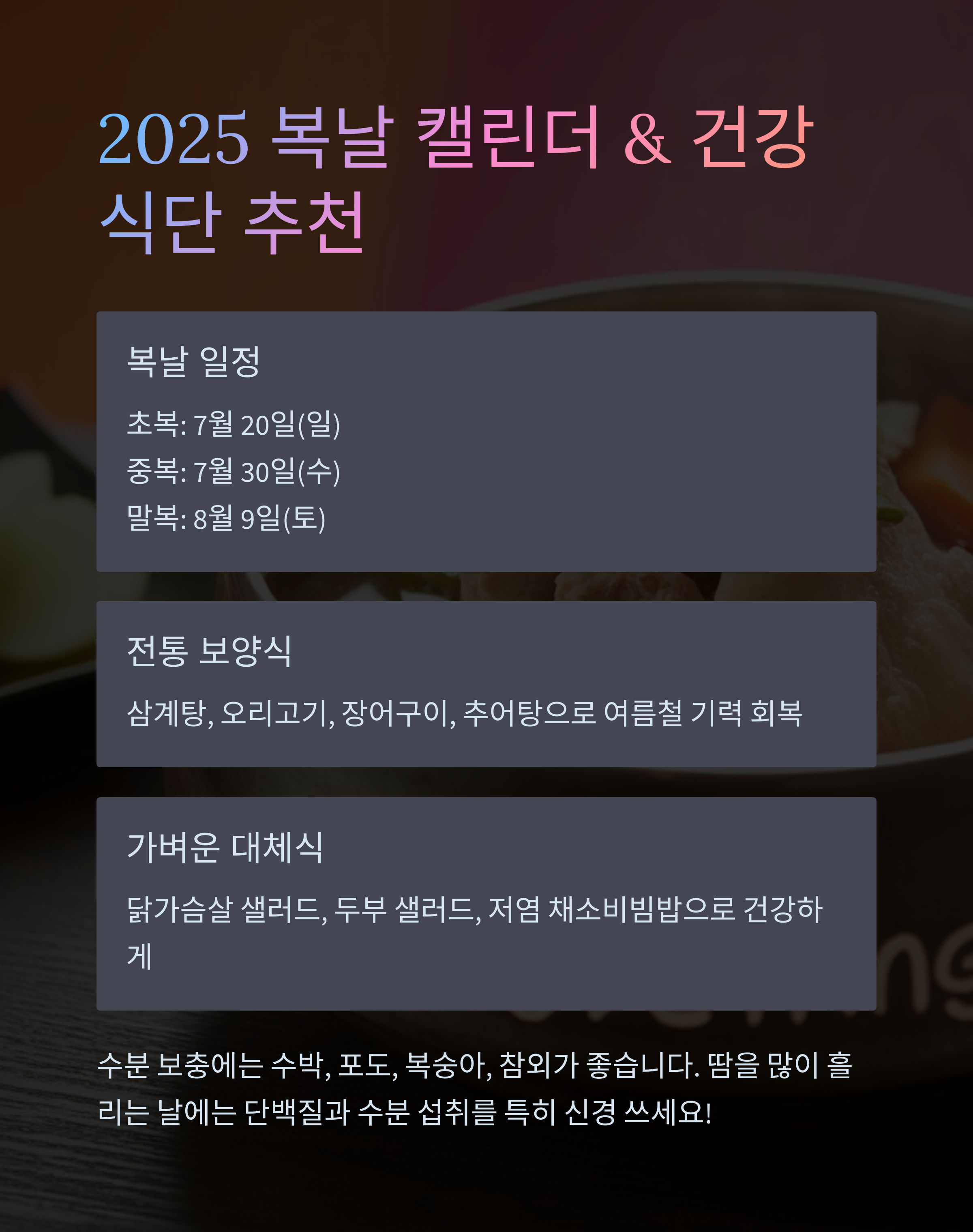 2025 복날 캘린더와 건강 식단 추천