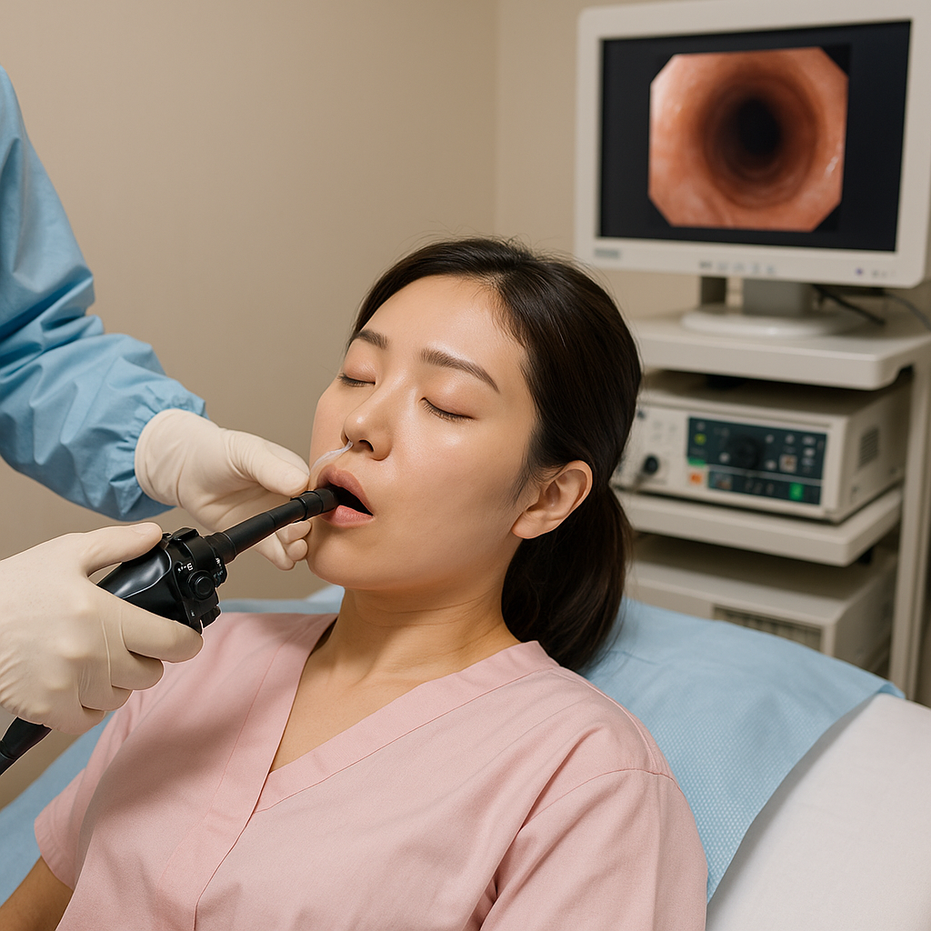 건강검진 위수면내시경을 받고 있는 여성
