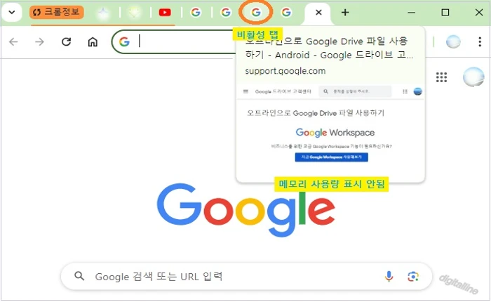 비활성 탭은 메로리 사용량이 표시되지 않습니다.