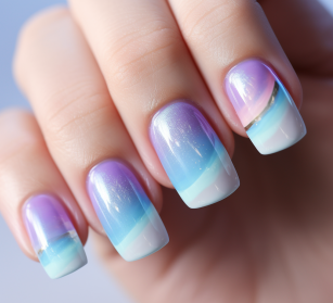 연보라, 파랑, 민트, 아이보리색이 합쳐진 네일아트