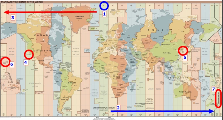 미국 시차와 유럽 시차 차이 지도 맵