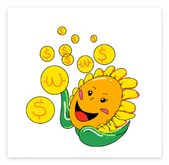 수익이-하늘에서-내려오는-모습을-보며-웃고있는-해바라기-아이콘