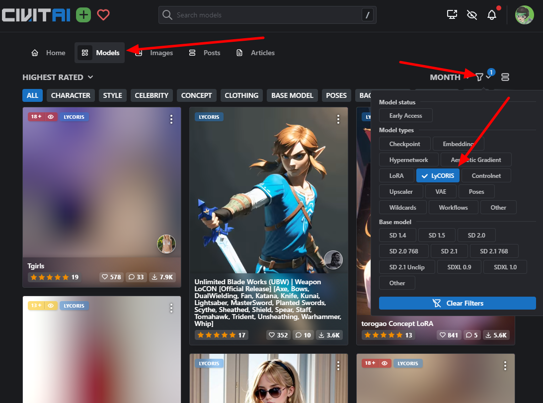 Civitai.com의 LyCORIS 모델 검색