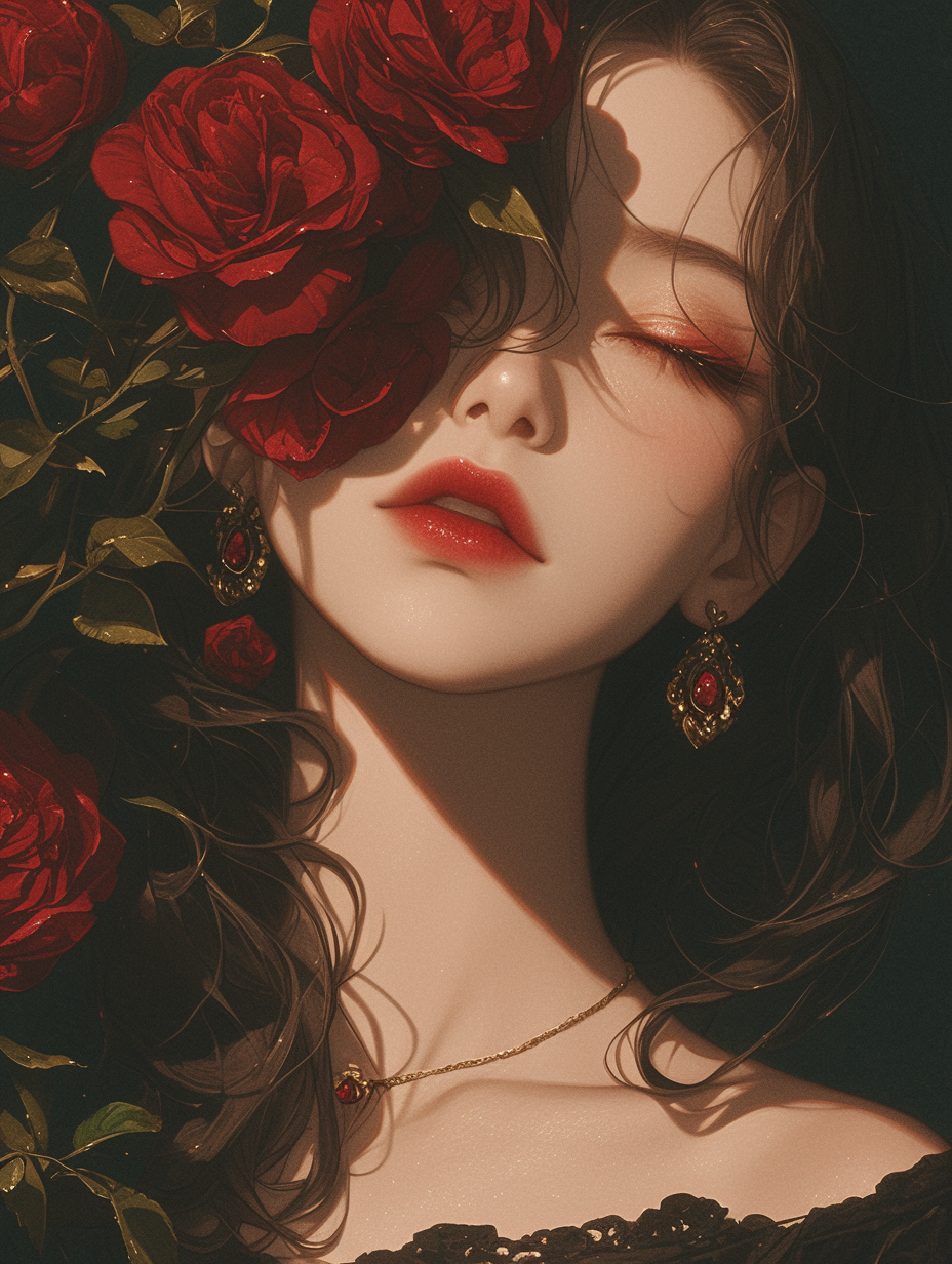 Black-hair-Red-lipstick-and-Lily