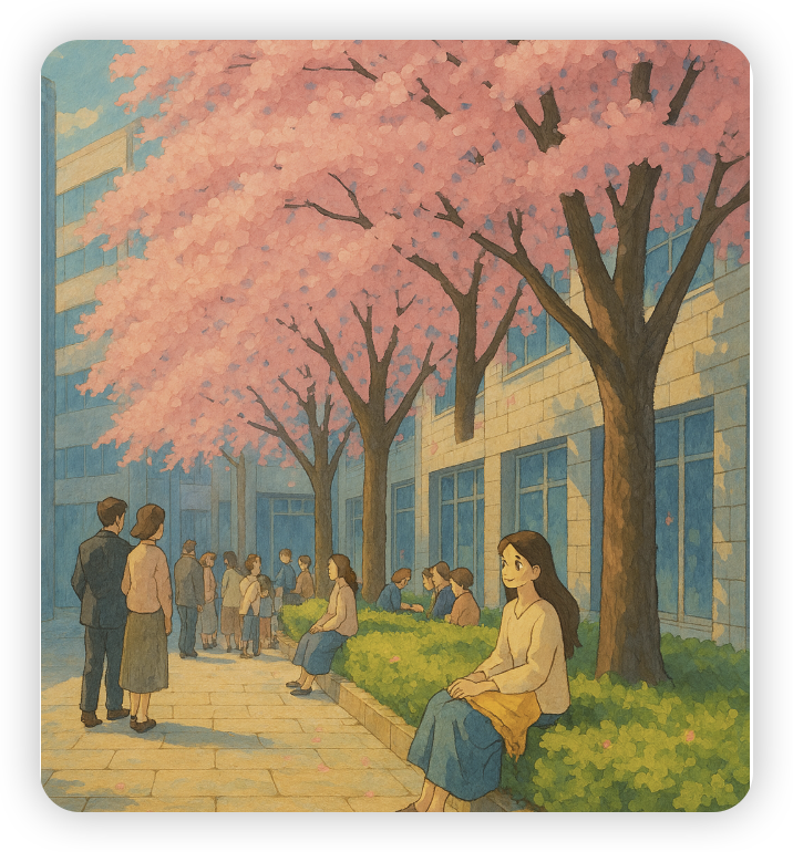 벚꽃나무에-앉아-있는-여자