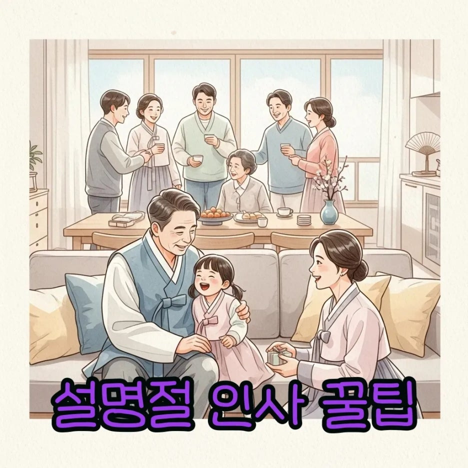 설날을 맞아 가족이 모여 정답게 인사하는 모습