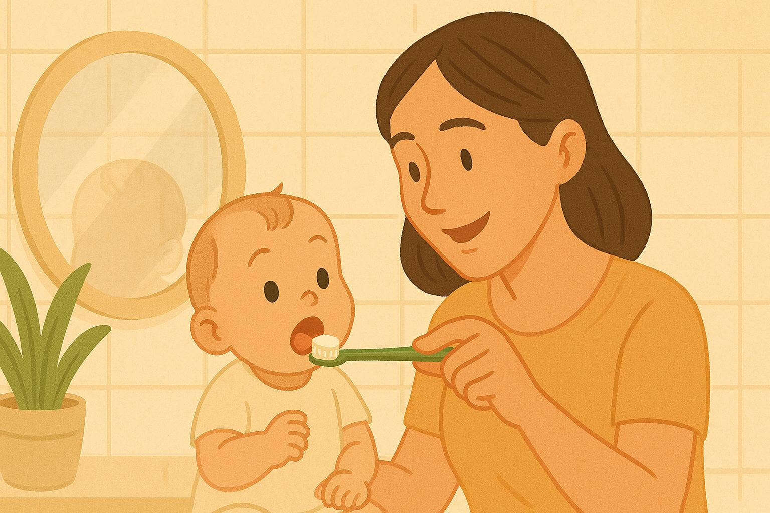 한살아기 양치 시켜주는 엄마 관련 사진