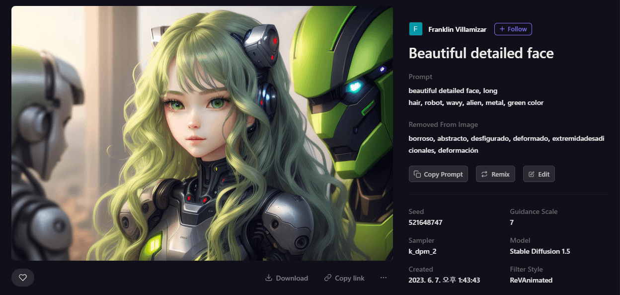 Playground AI 그림 - 그린 헤어 로봇