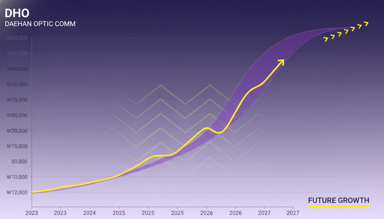 2023년부터 2026년까지 대한광통신의 주가 급등 흐름을 보여주는 주식 차트 이미지. 향후 성장 가능성을 시사.