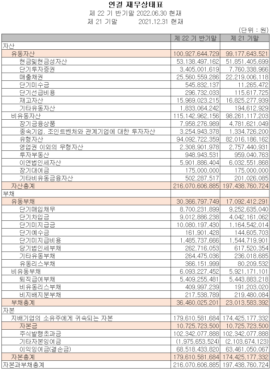 에스앤에스텍 - 재무상태표