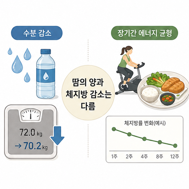 땀으로 인한 일시적 수분 감소와 장기적인 체지방 감소의 차이