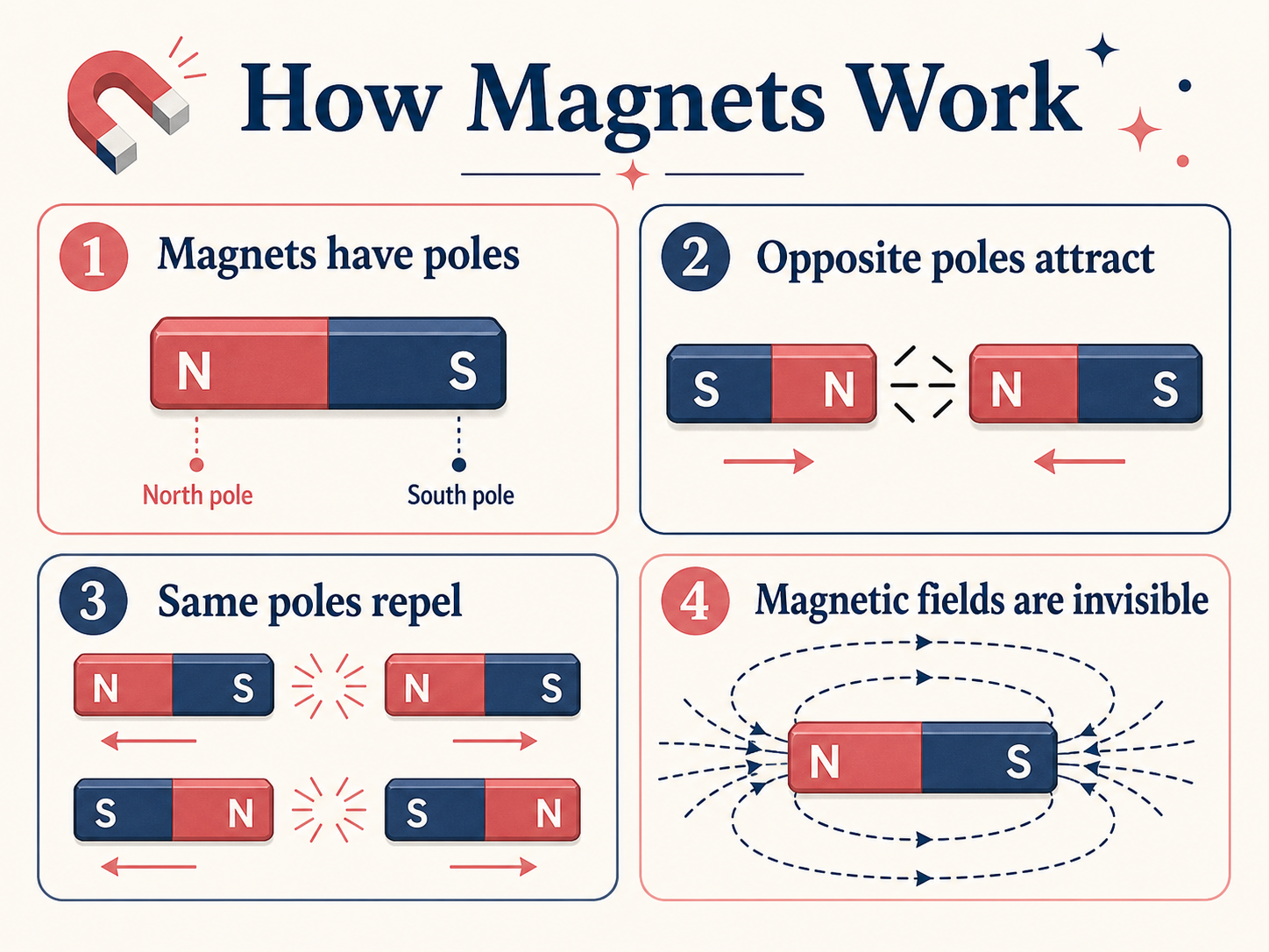 Infographic explaining how magnets work