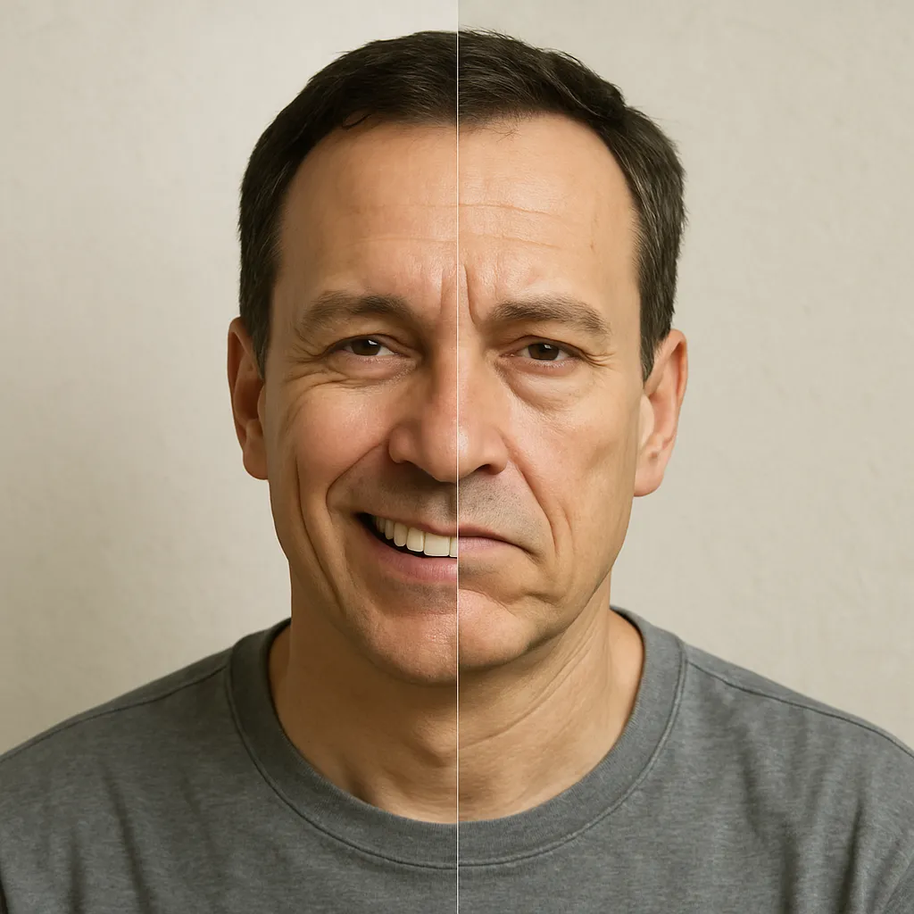 오래-안-웃었을-때-생기는-얼굴-표정과-감정의-차이를-비교한-이미지