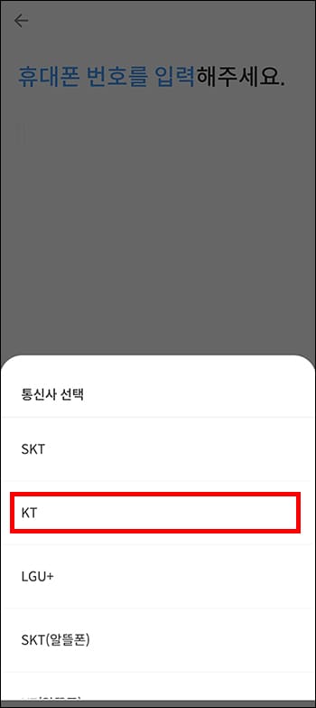 휴대폰 번호 입력
