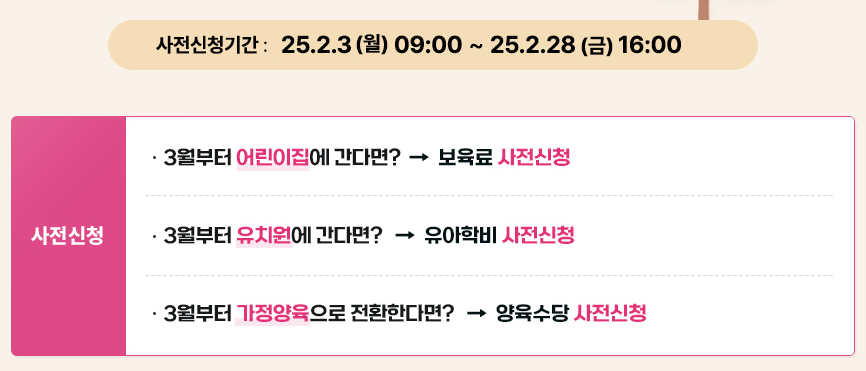 2025년 보육료, 양육수당, 유아학비 사전신청